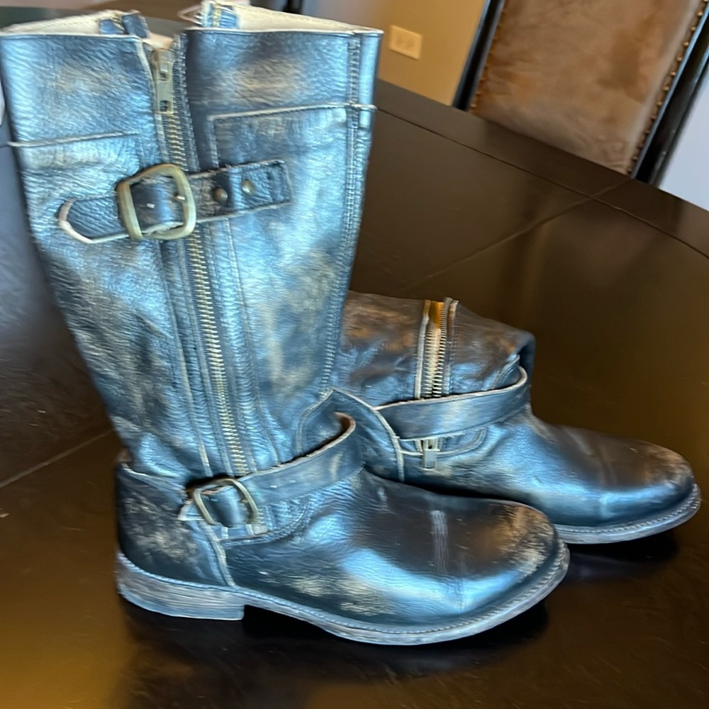 Bed Stu Gogo Lug Distressed Dark Brown Mid Calf Moto Boots Cobbler Series $345